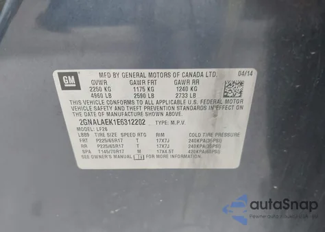 2014 Chevrolet Equinox Ls из США, поврежденный, VIN 2GNALAEK1E6312202